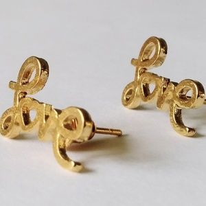 Cursive love earrings set of 2